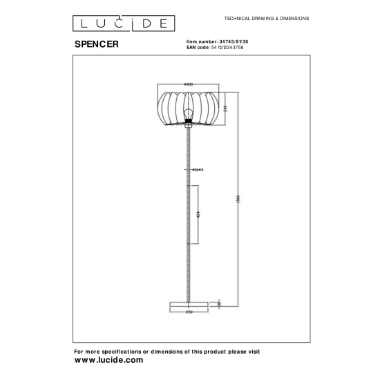 SPENCER Lampa podłogowa Ø 40 cm 1xE27 Szary 34745/81/36 Lucide - zdjęcie dodatkowe 5